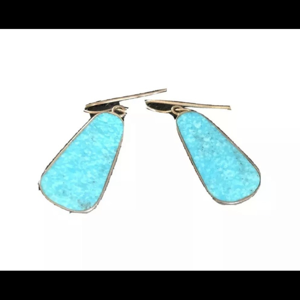 Lovely Dangling Blue Turquoise Earrings - Silver